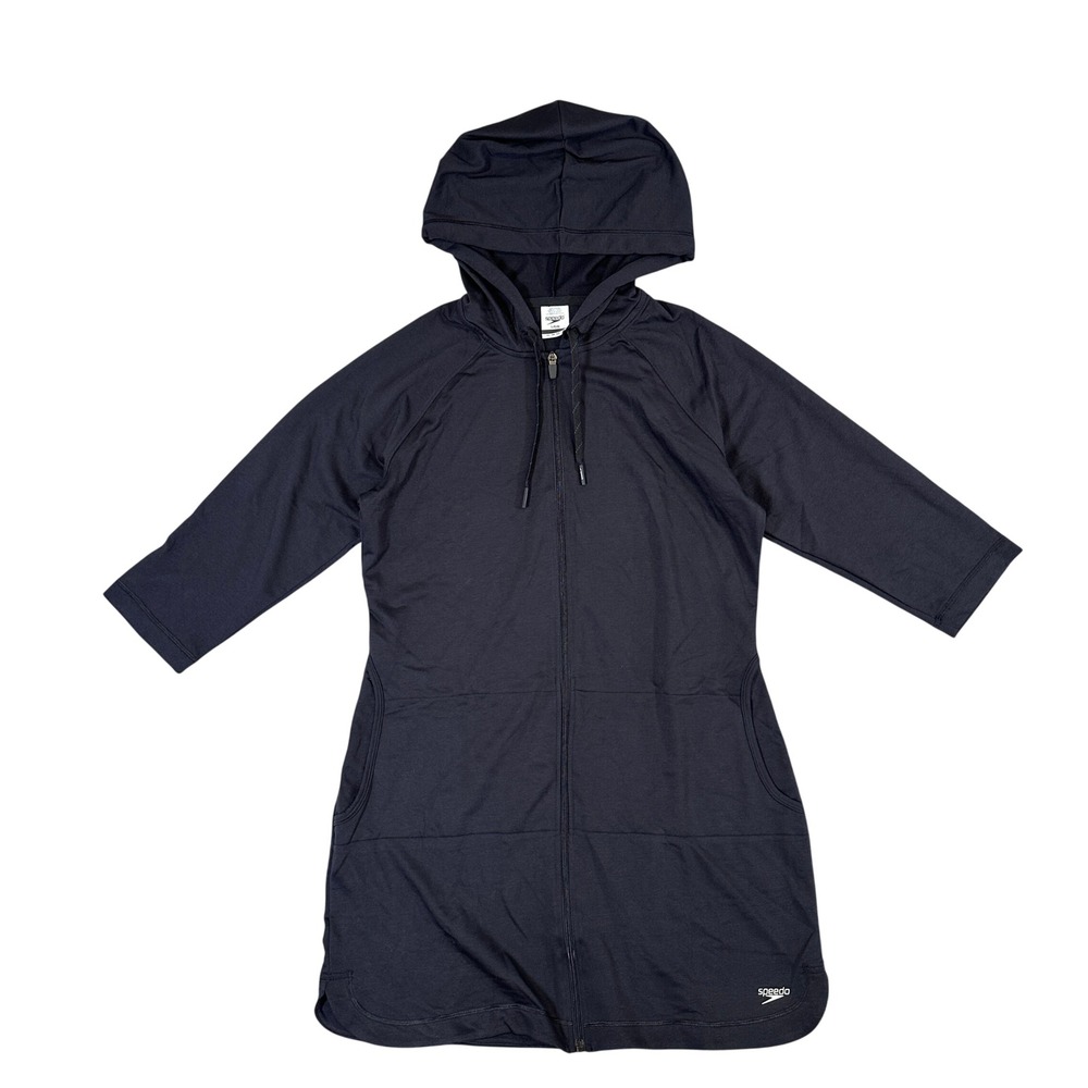 NWT Speedo Swim Cover Up Hoodie Womens Large Black UPF 50+ Full Zip 7237139001